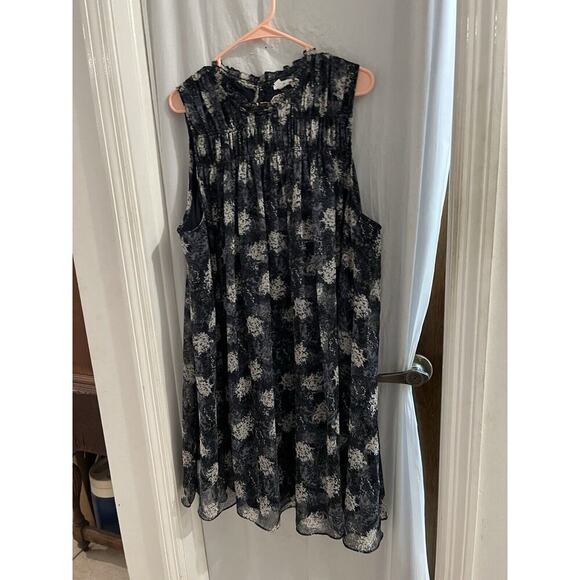 Joie Thelen Mini Silky Swing Dress Blue Floral Sz Xxl Ruffle Neck Feminine Boho - Picture 2 of 7